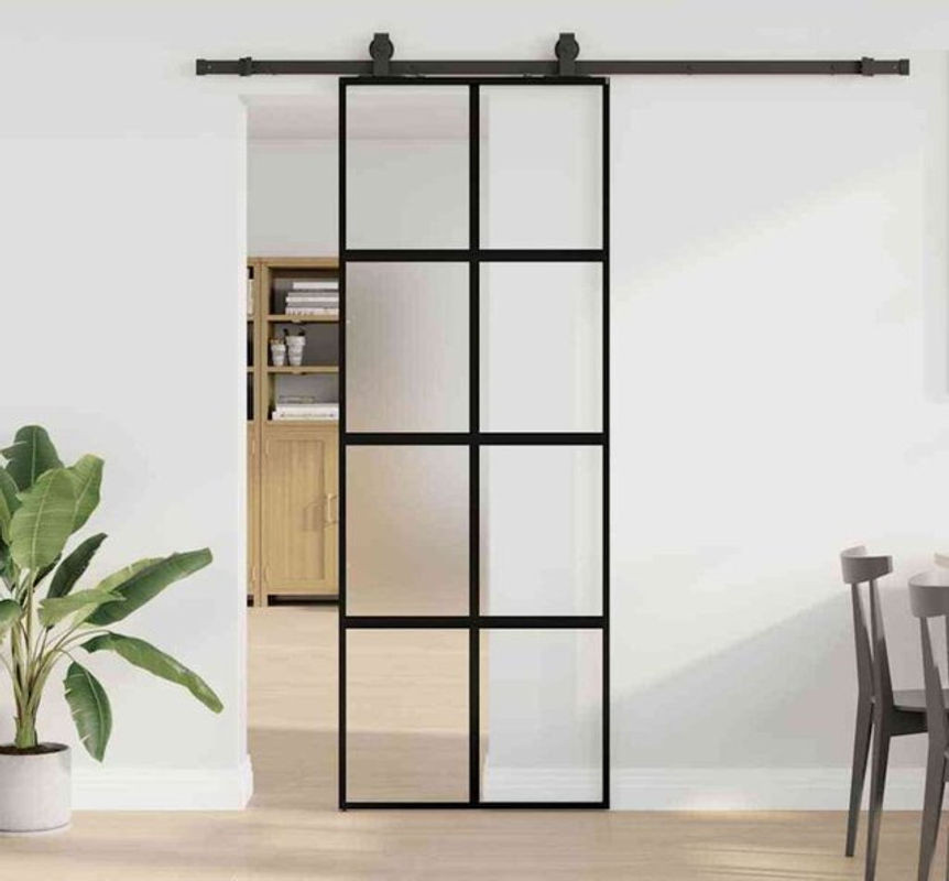Vidaxl Schiebetür aus Hartglas und Stahl im Industrial Design mit Beschlag, Schwarz, B: 76 cm, H: 205 cm - Bild 1