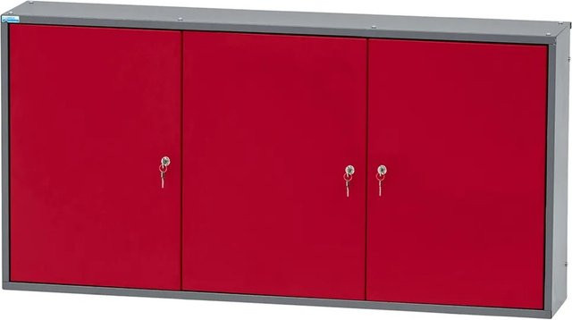 Küpper Hängeschrank aus Stahlblech mit 3 Türen und 18 Sichtboxen, Dunkelrot, B: 120 cm, H: 60 cm, T: 20 cm - Bild 1