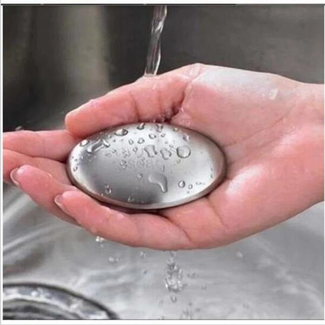 Edelstahl Seifenstück als Geruchsentferner für die Küche in Silber, oval - Bild 1
