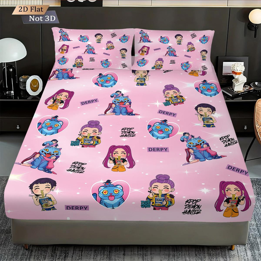 3-teiliges K-Pop Demon Hunters Bettwäsche-Set mit bedrucktem Chipless Bettlaken und weicher Bettdecke, B/T/H: 137 x 193 cm - Bild 2