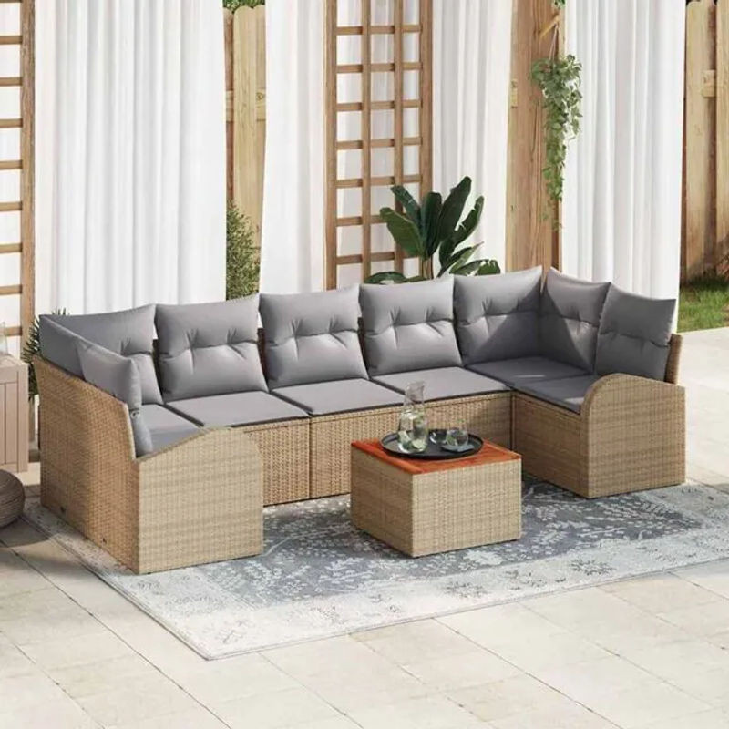 vidaxl Garten-Sofa-Set aus 8 Teilen in Beige und Grau, modulares Rattan-Sofa mit Metall und Massivholz für deinen Außenbereich - Bild 1