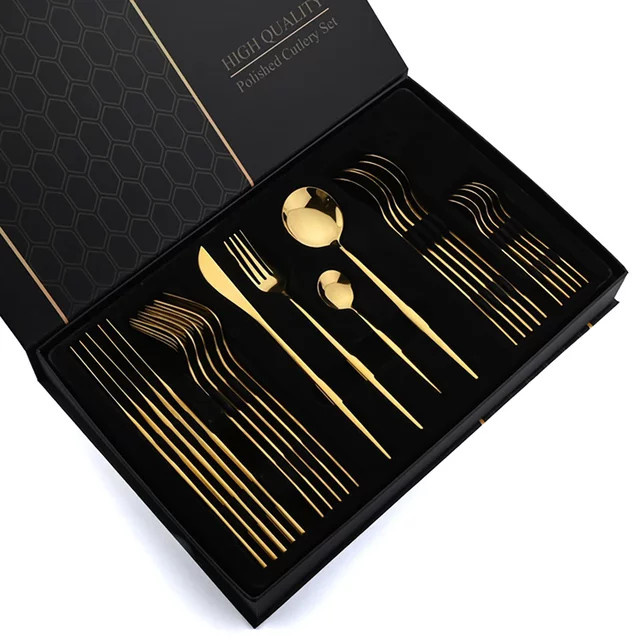 JANKNG Besteckset aus Edelstahl in Gold und Silber, 24-teiliges Luxus-Set mit Geschenkbox, poliert - Bild 1