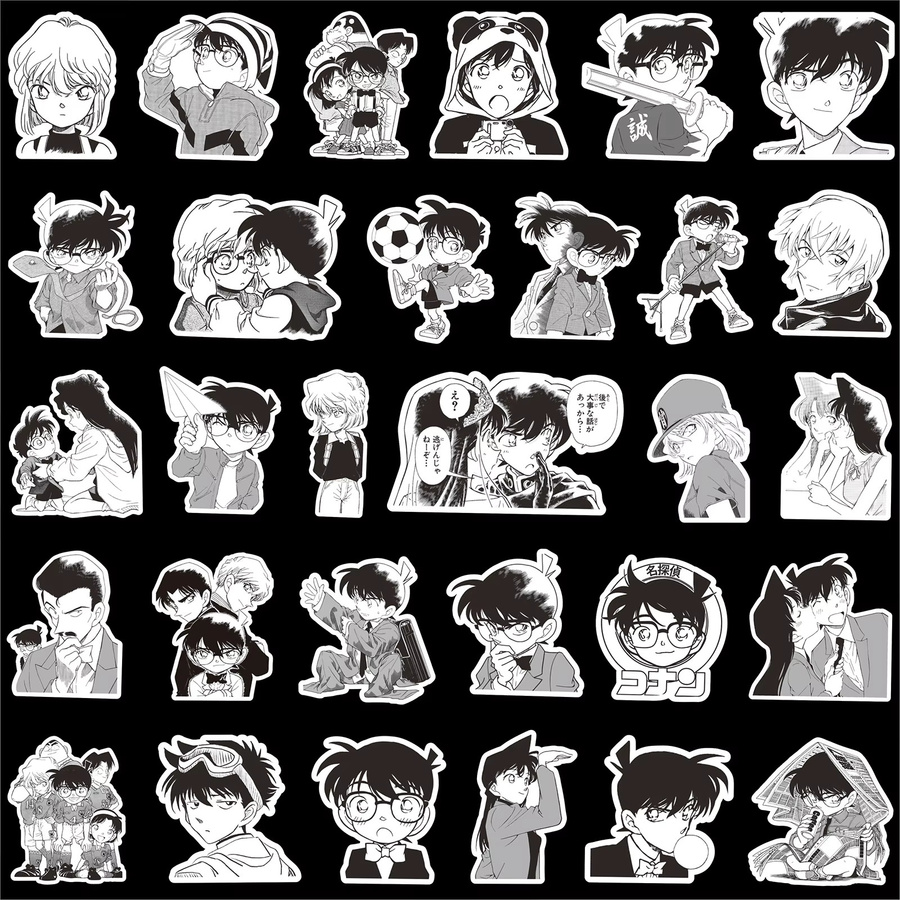 84 Stück Detektiv Conan Anime Aufkleber Set von Keeppley in Schwarz und Weiß aus wasserfestem PVC für Laptop, Telefon und Schreibwaren - Bild 3