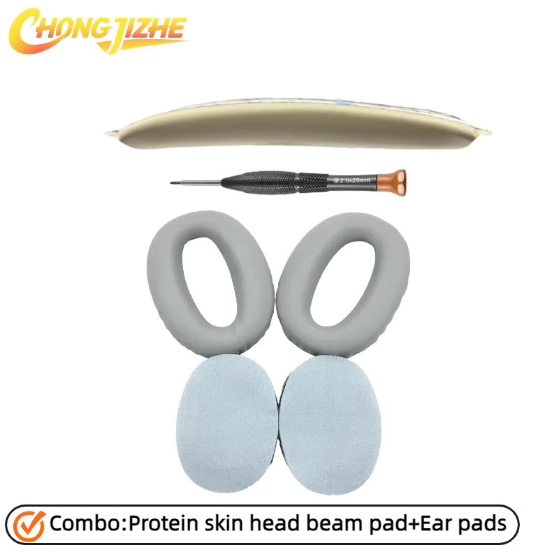 CHONGJIZHE Ersatz Protein Leder Kopfband und Ohrpolster Set in Schwarz für Sony WH1000XM2 und MDR-1000X Headset Reparatur-Set - Bild 2