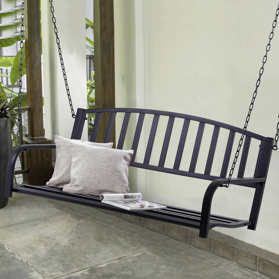 Outsunny Hängebank 2-Sitzer aus Metall mit Auflagen in Schwarz, B/T/H: 127 x 60 x 53 cm - Bild 3