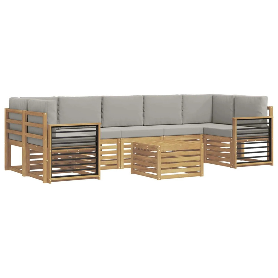 vidaXL Sofagarnitur aus Massivholz Akazie in Grau mit Latten-Design und Armlehnen - Bild 2
