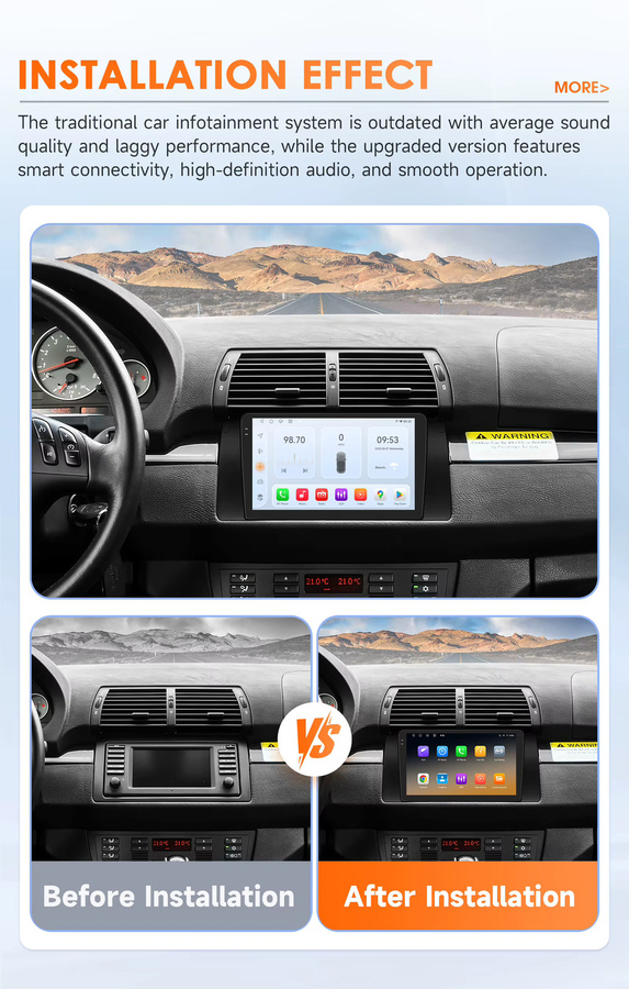 OSSURET Android 14 Autoradio mit GPS, Octa Core 6115, 4G-LTE, WLAN und Bluetooth für BMW 5er E39, X5 E53 und M5 in Schwarz - Bild 4