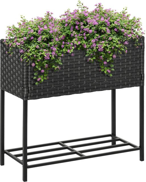 Outsunny Hochbeet aus Polyrattan und Stahl mit Füßen und Ablage in Braun, B/H/T: 70 x 72 x 30 cm - Bild 5