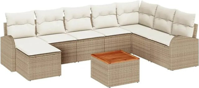 vidaXL Garten-Sofa-Set aus Poly Rattan in Beige mit 9 Teilen und Kissen - Bild 1