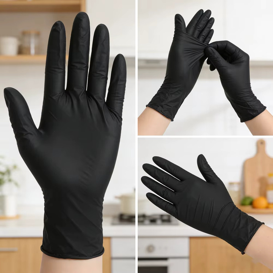 WOLSGIN Einweghandschuhe aus synthetischem Nitril in Schwarz für Küche, Tätowierung und Haushaltsreinigung - Bild 2