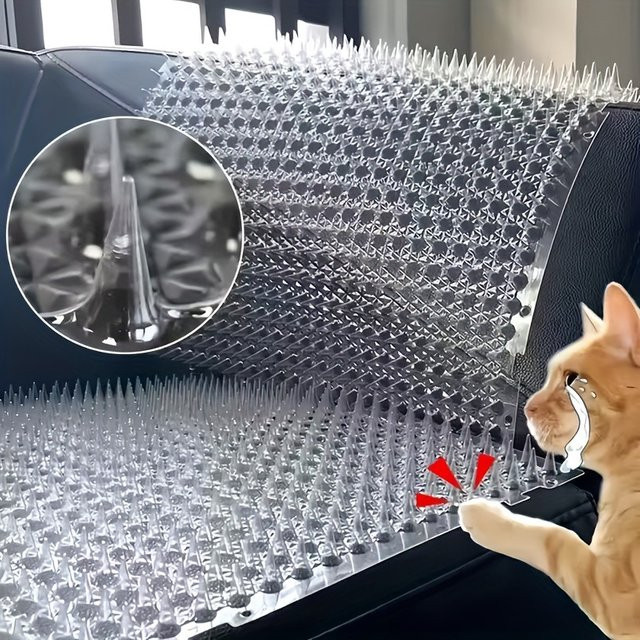 KEMORELA Katzenabwehrmatte aus Kunststoff mit Spikes in Transparent, wetterbeständige Anti-Grab-Streifen zur Abwehr von Katzen - Bild 1
