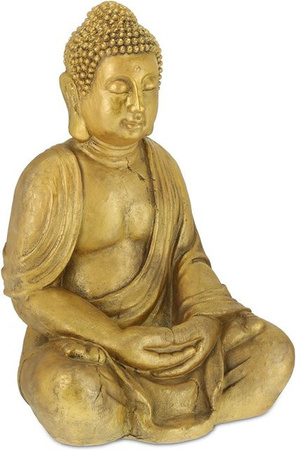 Wetterfeste Buddha Figur von Relaxdays aus Polyresin in Gold für Feng Shui, Höhe: 70 cm, Breite: 45 cm, Tiefe: 35 cm