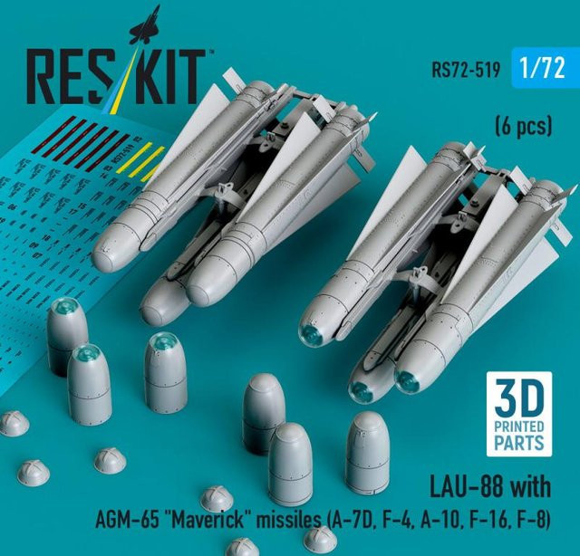 ResKit Models LAU-88 mit AGM-65 Maverick Missiles, 6-teiliges Set, 1:72 - Bild 1