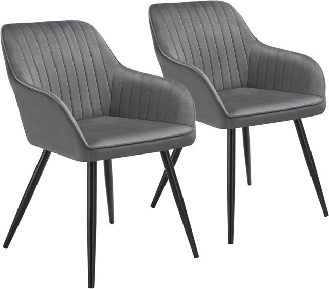 tectake Esszimmerstuhl Marilyn 2er Set, gepolstert in Samtoptik mit Steppmuster und Stahlbeinen, B/T/H: 62 x 58 x 82 cm, Grau-Schwarz - Bild 2
