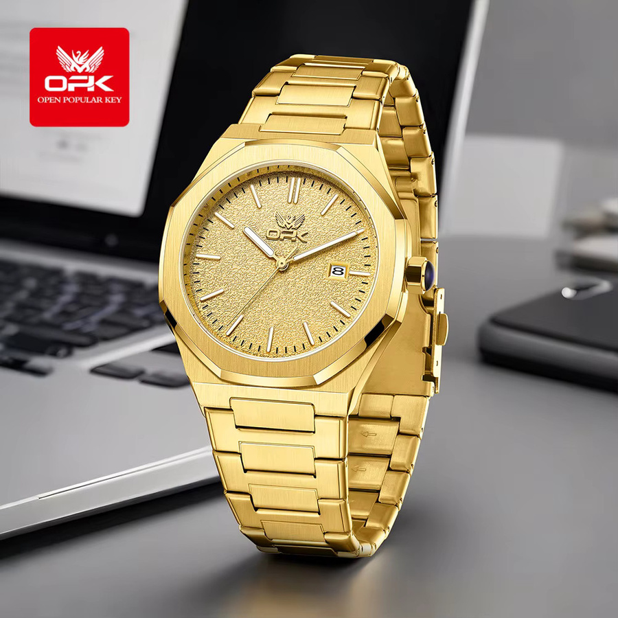 OPK Armbanduhr Quarz, Edelstahl, Gold, Herren, Datum, Leuchtzeiger - Bild 2