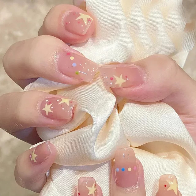 JIASHIXUAN Press on Nails, Rosa Polka Dot, 24 Stück, Glänzend - Bild 1