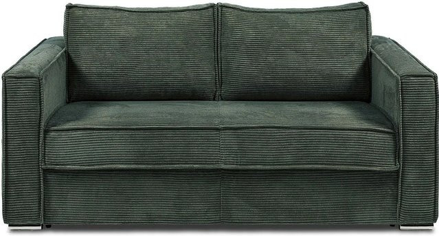 Vente-unique Schlafsofa Loreto in Tannengrün mit Cordbezug und Schaumstofffüllung, Breite: 195 cm, Tiefe: 90 cm - Bild 1