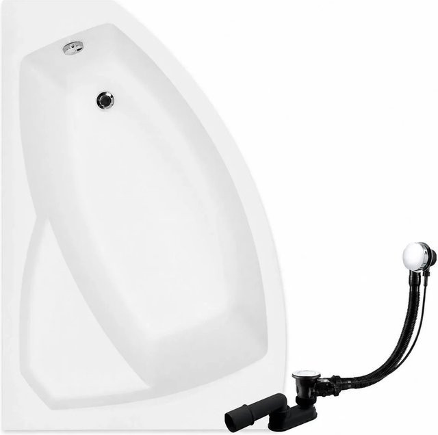 KOLMAN Eckbadewanne aus Acryl in Weiß, linksseitig mit Styroporverkleidung, Ablauf und Füßen, B/T: 130 x 85 cm - Bild 1