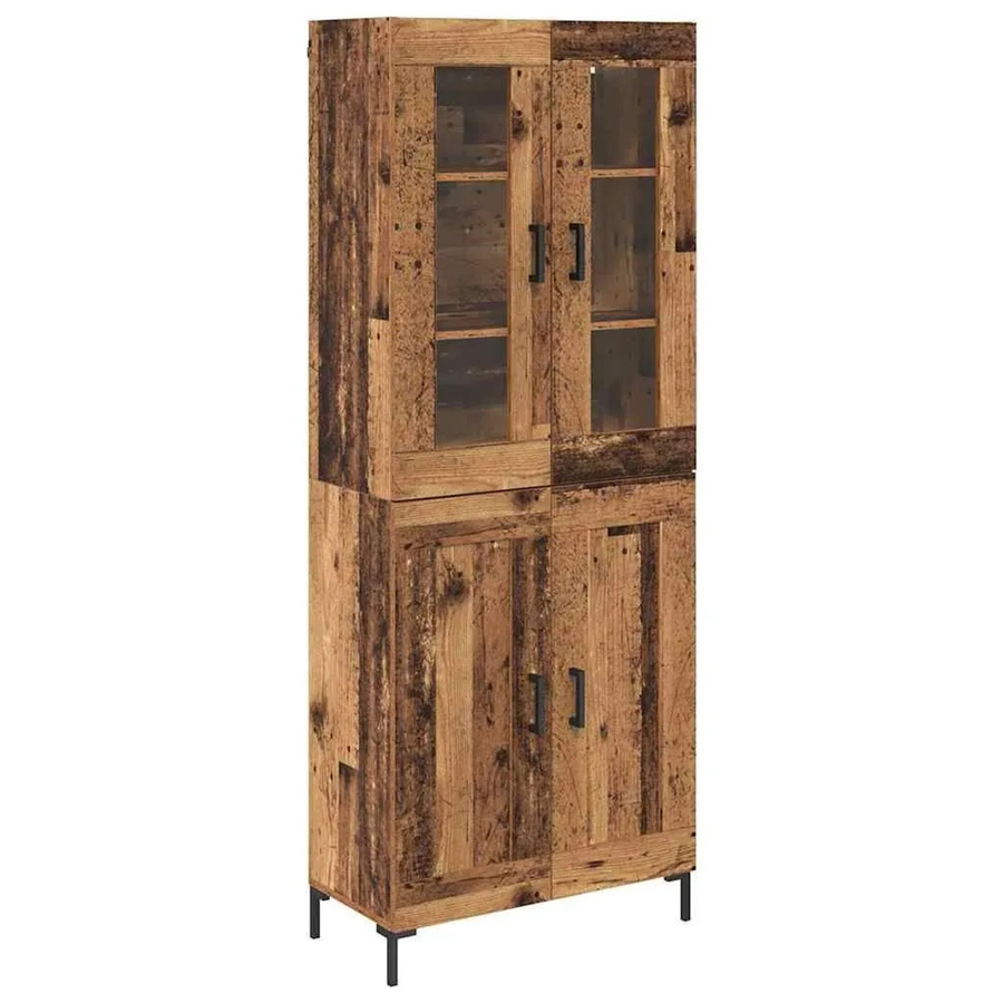 vidaXL Highboard 2-teilig Altholz Braun mit Glastüren B: 69,5 cm, T: 34,0 cm, H: 180,0 cm - Bild 2