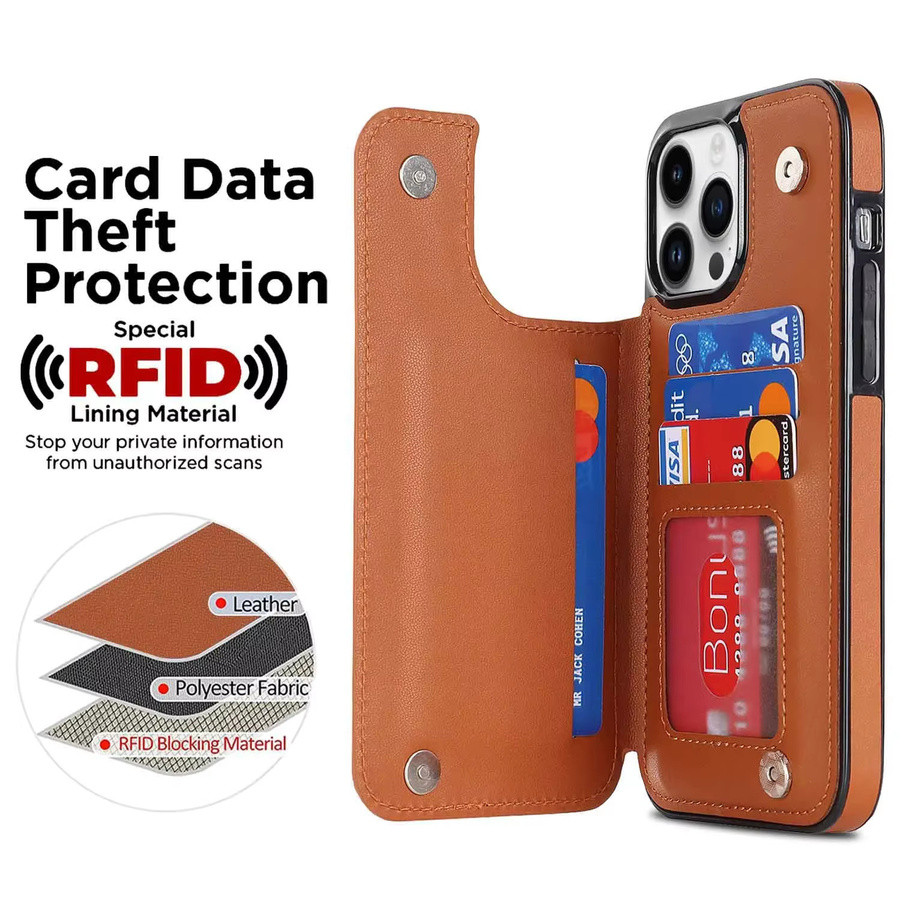 szHAIyu Leder Handyhülle mit Gittermuster und Kartenfächer für iPhone 11 bis iPhone 16 Pro Max in Blau oder Braun - Bild 3