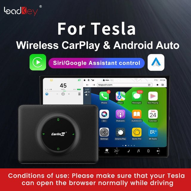 CarlinKit Drahtloses CarPlay und Android Auto Adapter für Tesla Model 3, Model S, Model X und Model Y in Schwarz mit 5G und Bluetooth Unterstützung - Bild 1