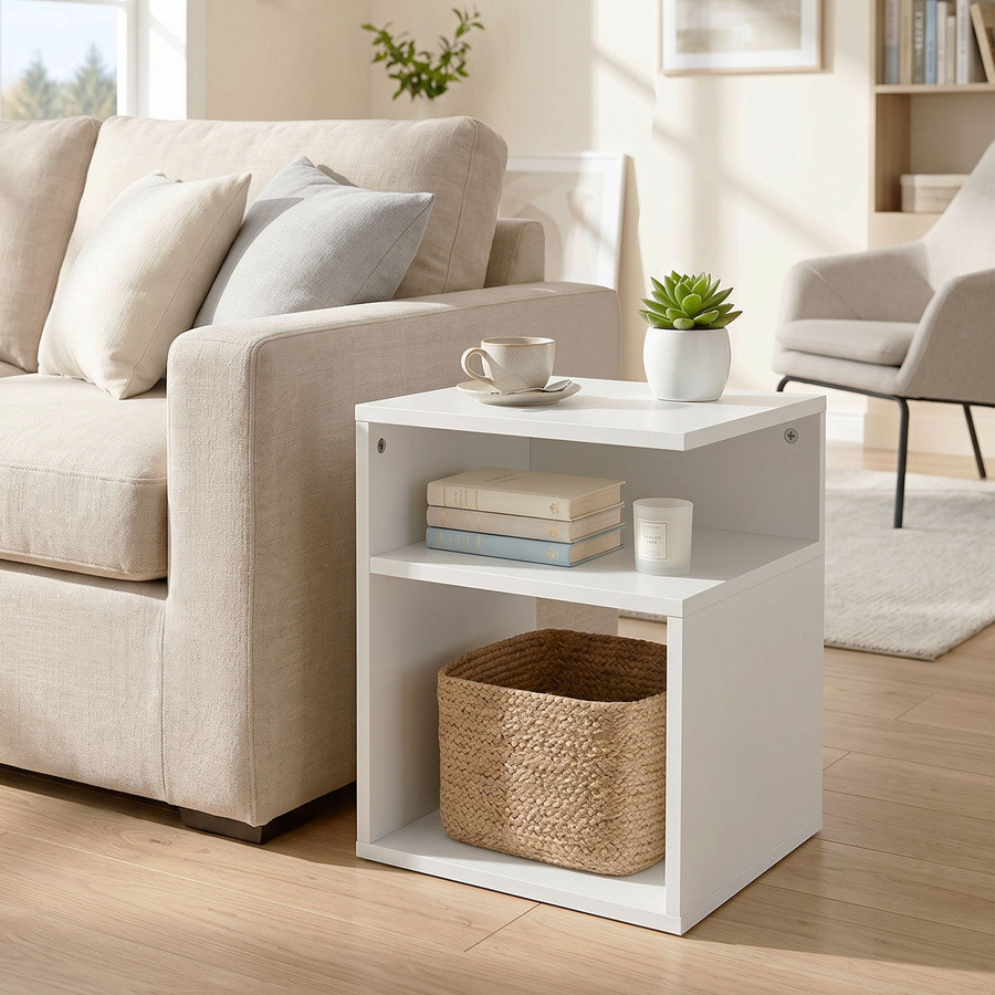 Aosom Moderner Beistelltisch mit 3 offenen Ablagen in Weiß, B/T/H: 35 x 35 x 41,5 cm - Bild 2