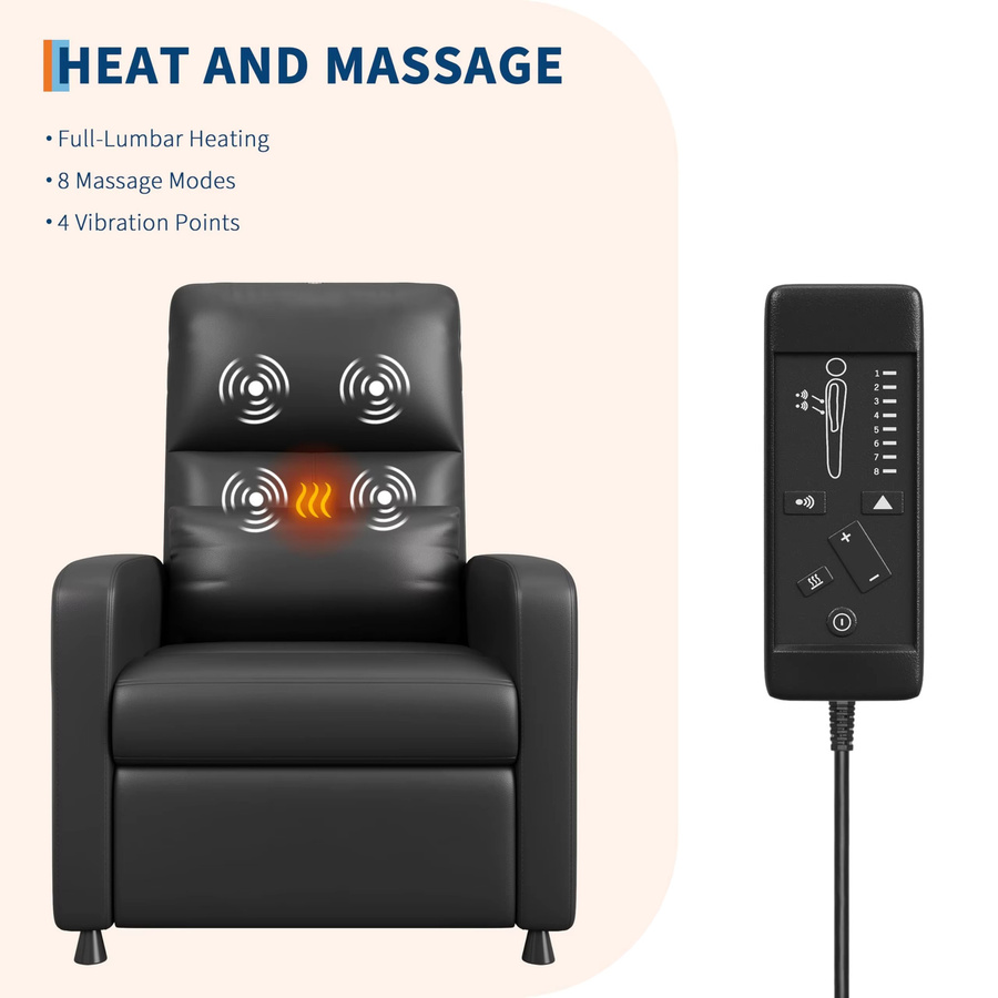 Garvee Elektrischer Massagesessel in Schwarz mit Liegefunktion, Wärmefunktion und Lendenstütze, TV-Sessel aus Kunstleder mit USB-Anschluss und Seitentasche - Bild 6