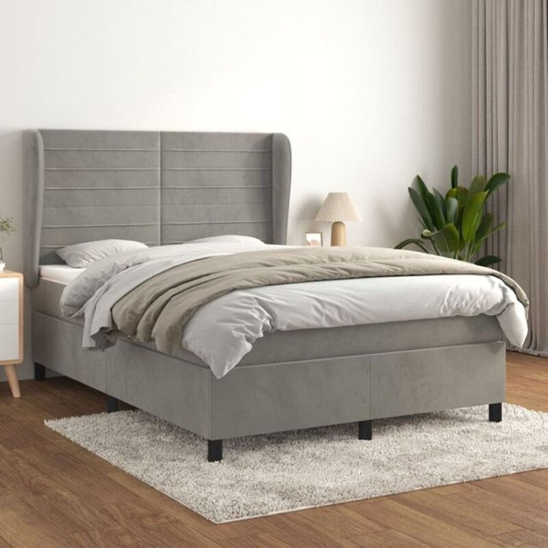 Vidaxl Boxspringbett mit Matratze aus Samt in Grau, B/T/H: 140 x 190 x 118 cm - Bild 1