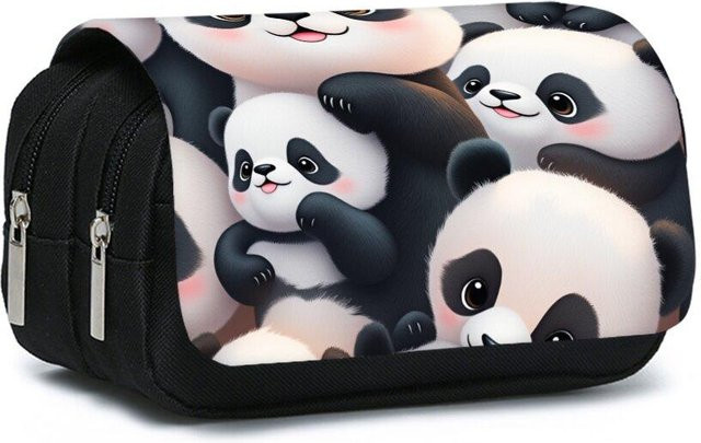 Fancy Style Studio Panda Bambus Doppeltes Klapp-Federmäppchen für Kinder in Weiß und Multicolour - Bild 1