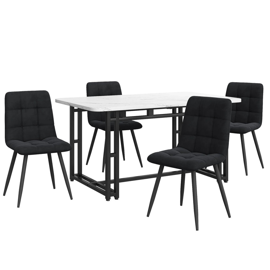Merax Essgruppe 5-teilig mit Esstisch und 4 Samtstühlen in Schwarz und Weiß, B/T: 140 x 80 cm - Bild 2