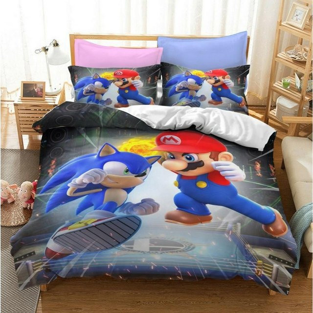 Sonic Drei Serie Dreiteiliges Bettwäsche-Set mit Grafikdesign, Multicolor, B/H: 140 x 210 cm - Bild 1