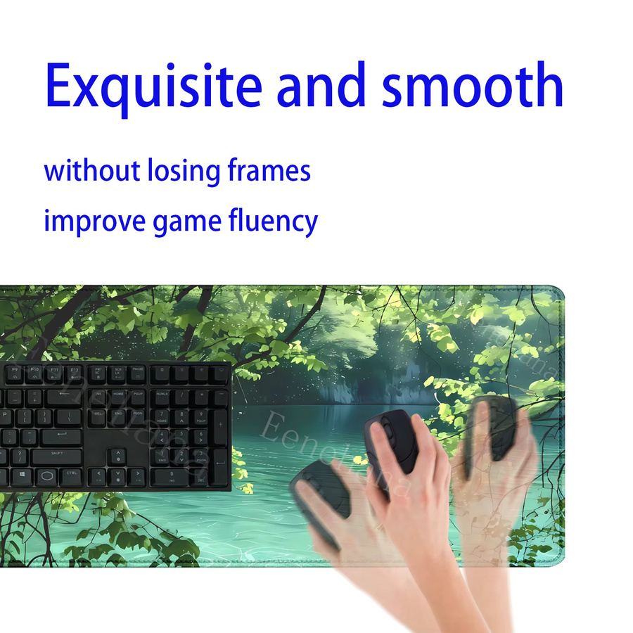 Green Pond Tree Mauspad mit grünem Naturmotiv, große rutschfeste Schreibtischunterlage aus Gummi für Gaming und Büro - Bild 4