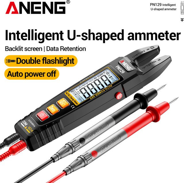 ANENG PN129 Zangenamperemeter Smart-Multimeter mit 4000 Anzeigen, berührungsloser AC/DC-Spannungsmessung bis 600V, Widerstandsmessung und NCV-Sensor-Detektion in Schwarz - Bild 1
