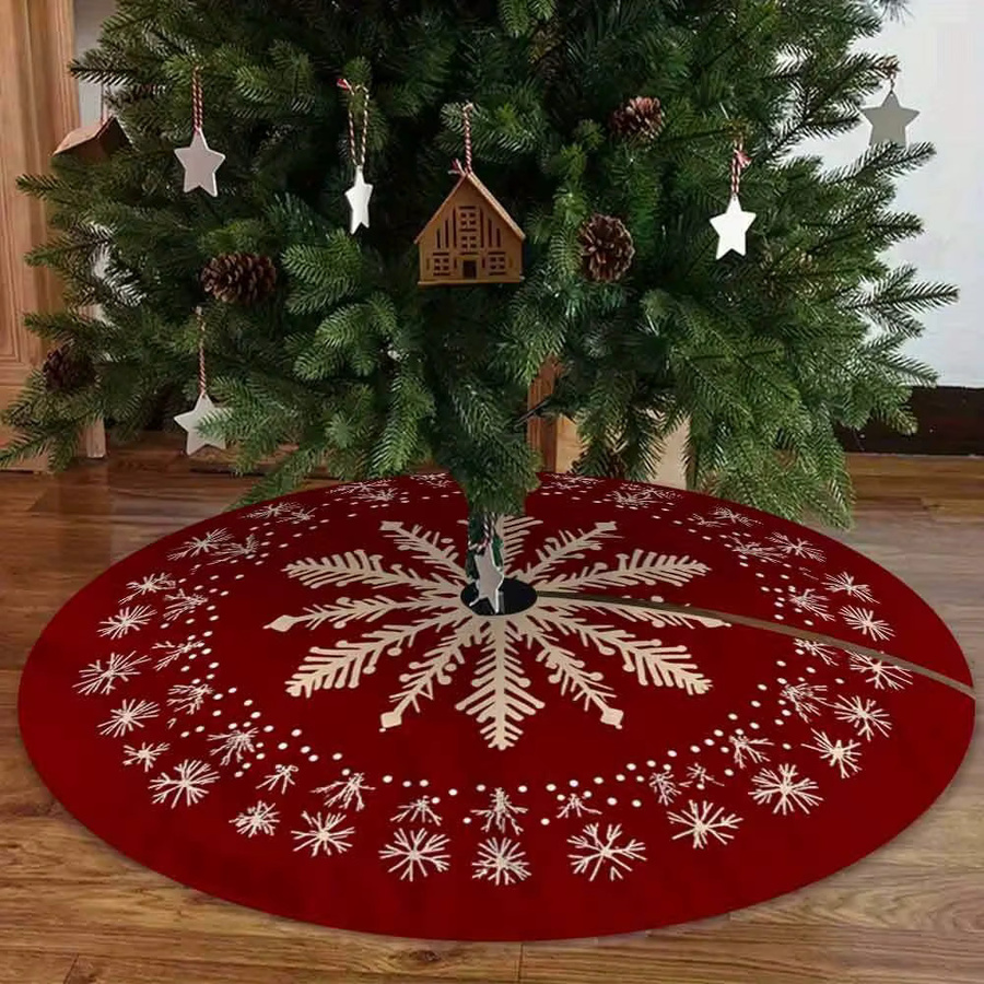VIKAMA Weihnachtsbaum Basisabdeckung mit rotem Schneeflocken-Design, rund, Textil - Bild 3