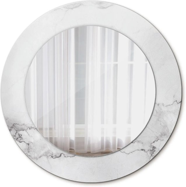 Tulup Runder Wandspiegel mit weißem Marmor-Design und Ornamenten, Durchmesser: 50 cm - Bild 1