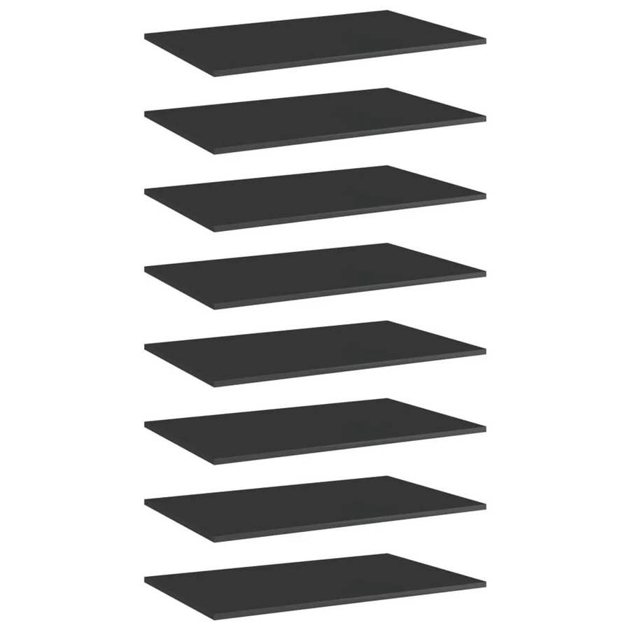 vidaXL Bücherregal-Bretter Set aus Holzwerkstoff, 8 Stück, Schwarz Hochglanz, B: 80 cm, T: 50 cm, H: 1,5 cm - Bild 2