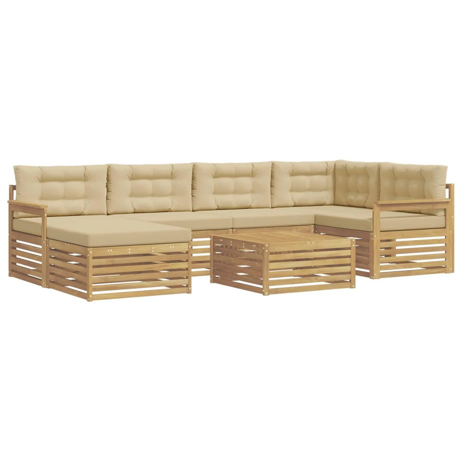 vidaXL Outdoor-Sofagarnitur aus Akazienholz mit 7 Kissen in Weiß und Beige - Bild 2