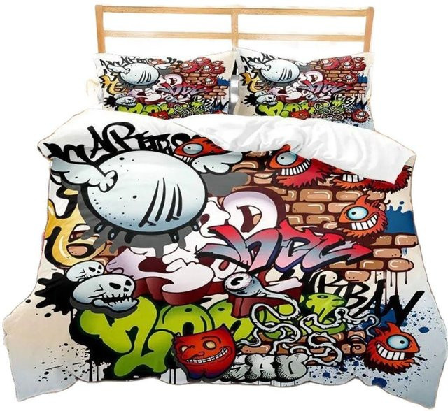 Hippie Graffiti Bettwäscheset Street Art Design Creative Homewares Multicolor, Single, B: 140 cm, L: 210 cm - Bild 1