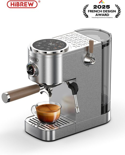 HiBREW Halbautomatische Espresso-Kaffeemaschine H13 in Silber mit 20 Bar Druck, einstellbarer Temperatur und Cold Brew Funktion aus Edelstahl - Bild 1