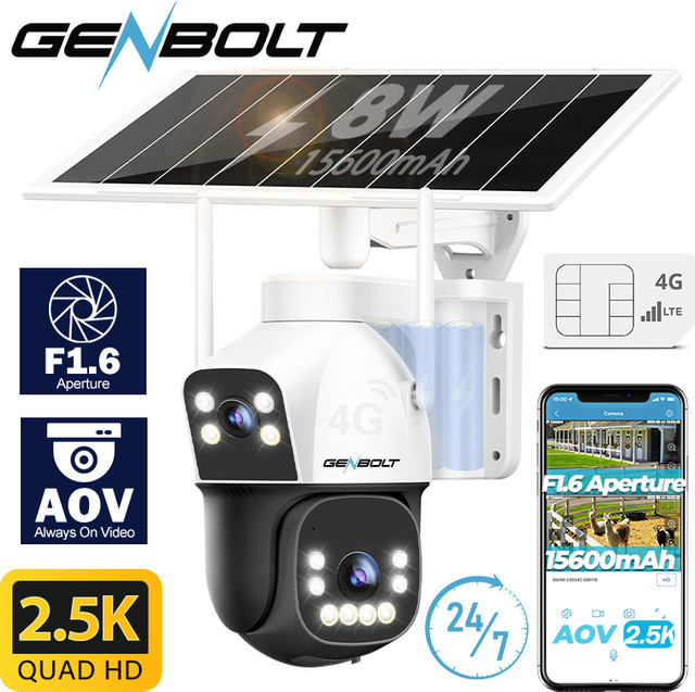 GENBOLT 4G AOV Solarbetriebene Überwachungskamera für den Außenbereich, kabellose LTE-CCTV-Kamera mit SIM-Karte, 3MP+3MP Dual-Linse, 15600mAh Akku, Weiß - Bild 1