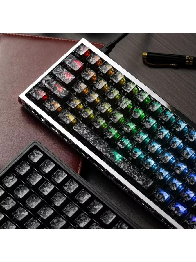 Transparente Tastenkappen mit Kohlefaser-Textur für mechanische und magnetische Tastaturen, 132-teiliges Set, Schwarz, kompatibel mit Cherry MX - Bild 3