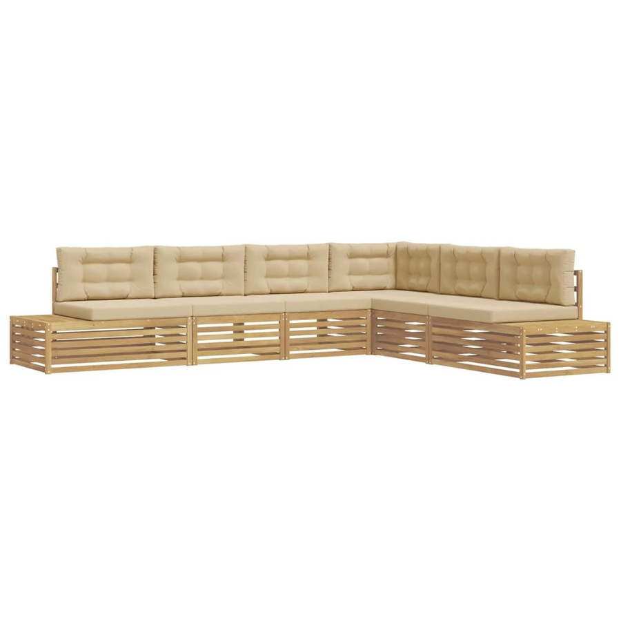vidaXL Outdoor-Sofagarnitur in L-Form aus Akazienholz mit Polsterkissen, Weiß - Bild 2