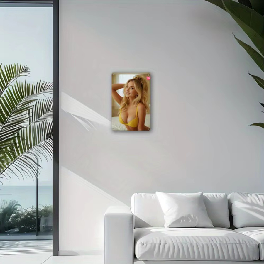 Metallwandkunst CIFBUY im Retro-Design mit blondem Dessous-Motiv, Mehrfarbig, Breite: 20,3 cm, Höhe: 30,5 cm - Bild 2