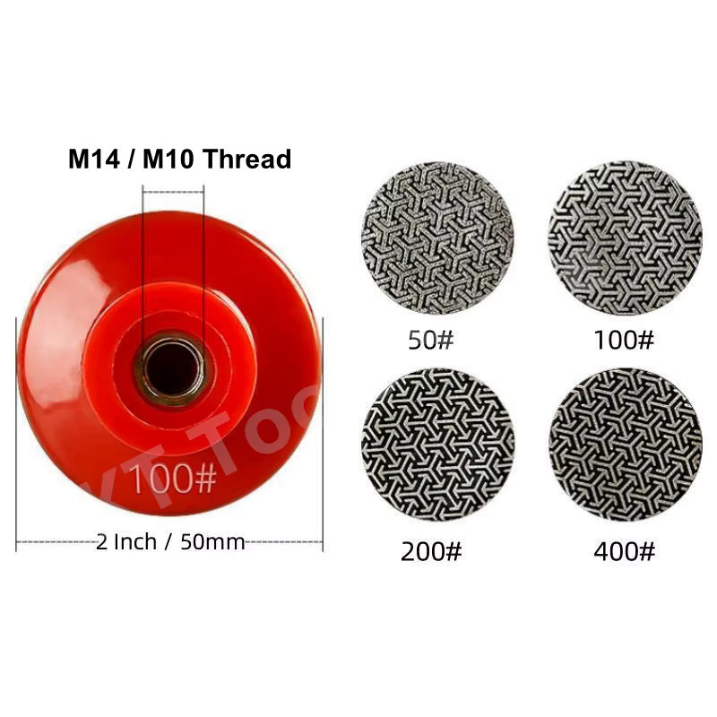 Okerqi Diamant Hand Polierpads Set für Glas, Granit, Marmor und Beton, Farbe: Rot, Durchmesser: 50 mm, Gewinde: M14/M10 - Bild 2