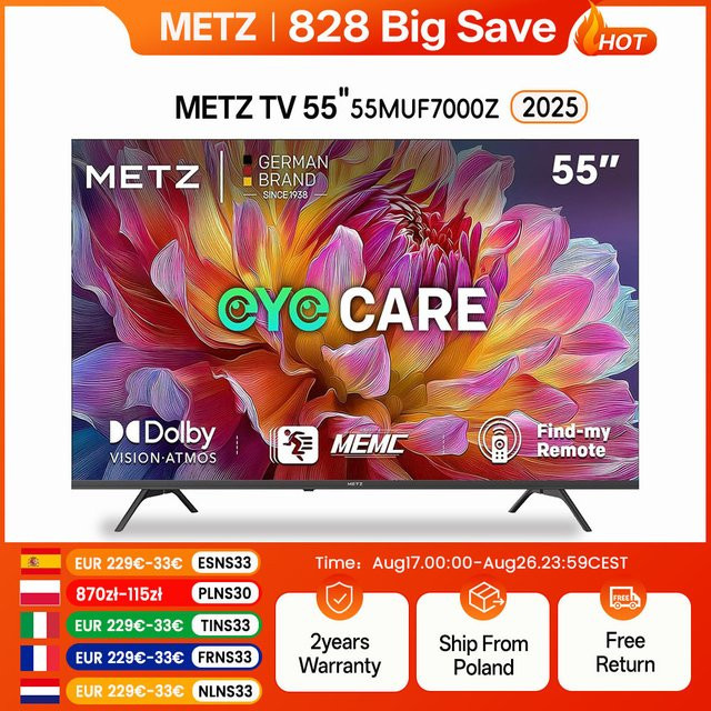 Metz Smart LED TV 4K UHD Google TV mit HDR 10, MEMC und Dolby Audio in Schwarz, Modell 55MUF7000Z - Bild 1
