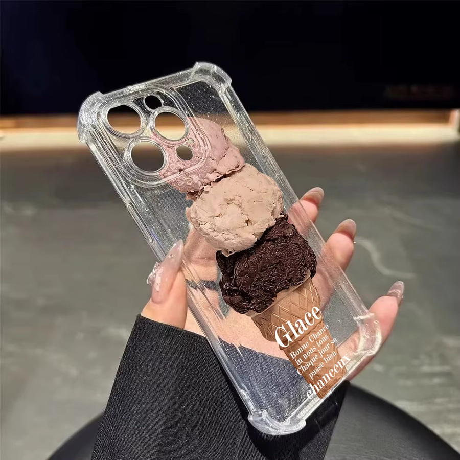 Glitzernde Handyhülle mit Eiscreme-Muster für Apple iPhone 17, 16, 15, 14, 13, 12, 11 Pro Max, sturzsicheres Silikon-Softcover, transparent - Bild 3