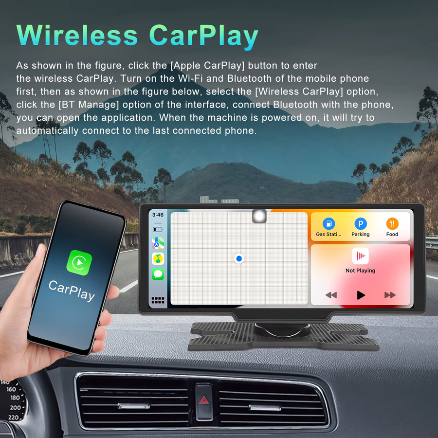 Podofo Smart Screen Player mit 10,26 Zoll Touchscreen, CarPlay, Android Auto, Airplay Mirror Cast und Bluetooth in Schwarz - Bild 2