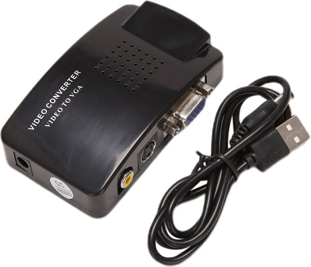 AV zu VGA Konverter in Schwarz mit RCA Composite und S-Video Eingang zu PC VGA LCD Ausgang - Bild 1