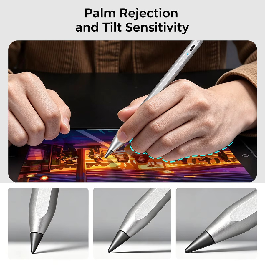 MetaPen Magnetischer Stylus-Stift in Silber mit Handballen-Erkennung und Neigungsempfindlichkeit kompatibel mit Apple Pencil für iPad Pro und Air - Bild 3
