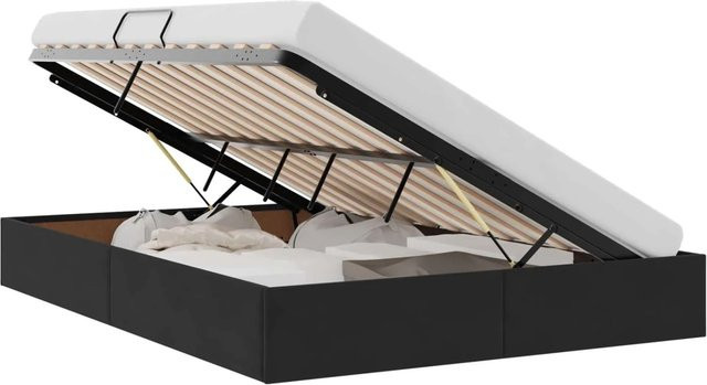 vidaXL Aufbewahrungsbett mit Kopfteil aus Samt und Metall in Schwarz, B/T: 140 x 190 cm - Bild 1